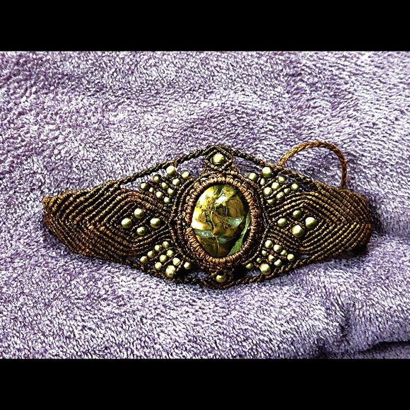 Artisan Brown Macramed Bracelet/Gorgeous, Lg Brecciated Jasper(?) Cabo - Picture 4 of 5